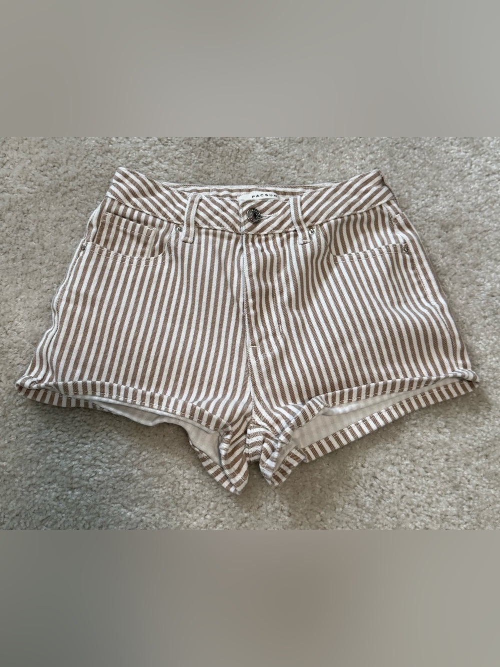 Pacsun Brown & White Striped Retro Denim High-Rise Shorts, 23